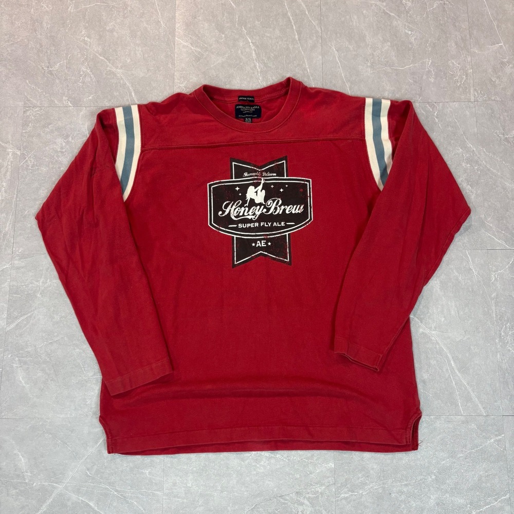 American Eagle Mens Red Honey Brew Super Fly Ale Graphic Long Sleeve Shirt XL